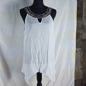 AB Studio White Handkerchief Hem Sleeveless Rayon Poly Gauze Jewel Neck Tunic XL
